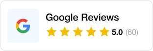 Google review graphic showing a five-star rating with the number 60 in parentheses.