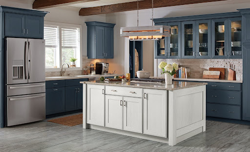 Modern kitchen with blue cabinets—Kitchen Renovation on Long Island, NY.
