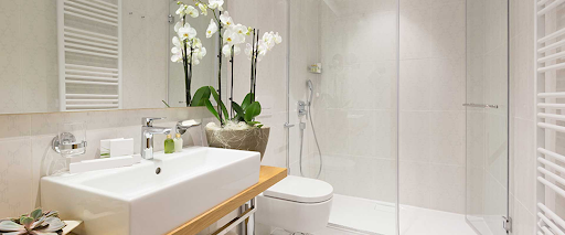 Finished bathroom highlighting a typical remodel timeline.