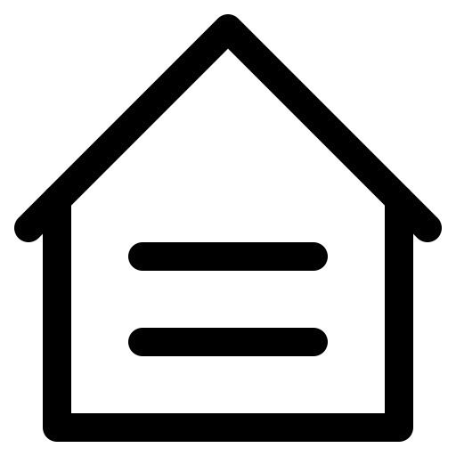 A simple black outline of a house with two horizontal lines inside, resembling an equal sign—perfect for representing Home Remodeling in Lynbrook.